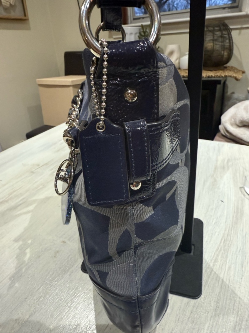 Coach Navy and Silver Signature Chain Shoulder Bag - Picture 6 of 12